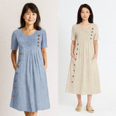 ポケット付きプリントボタンダウンマキシドレス