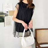 メッシュプルオーバーニットセータートップスフェイクツーピース