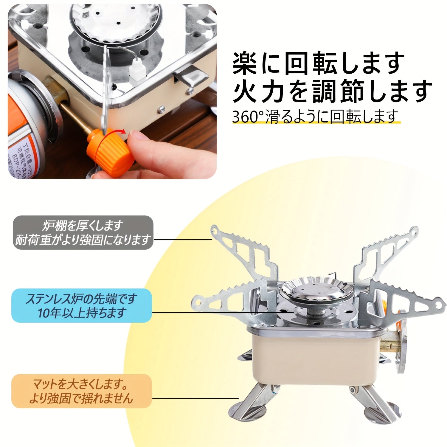 屋外用折りたたみ式防風ミニガスストーブ