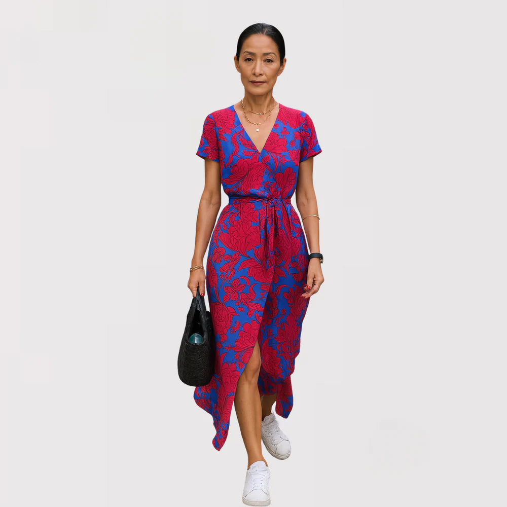 プレミアム・フローラル・ラップ・ミディ・ドレス