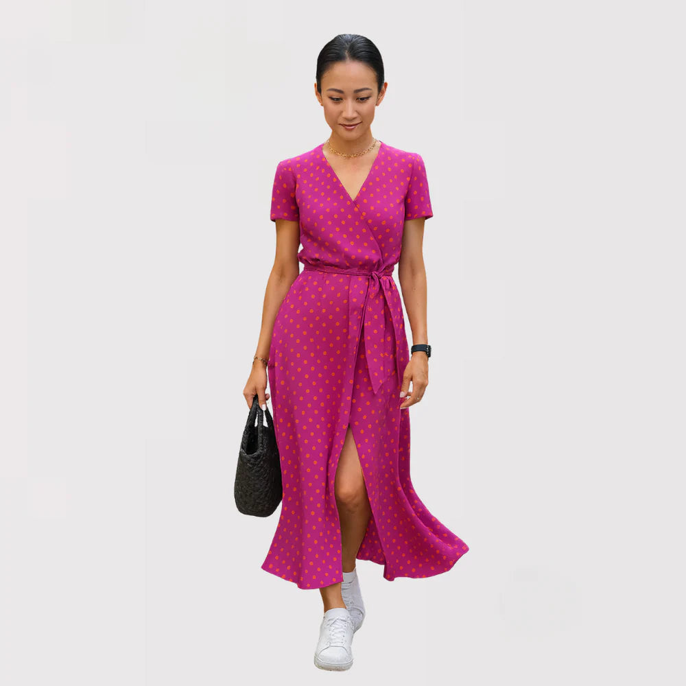 プレミアム・フローラル・ラップ・ミディ・ドレス