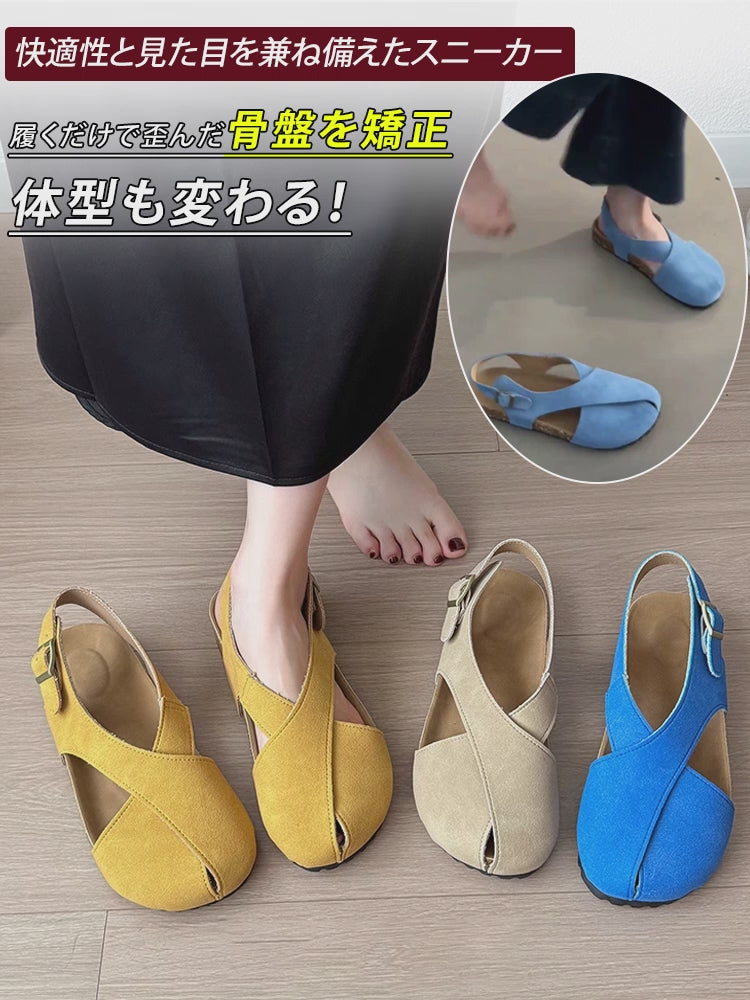 レトロなクロスデザインのビルケンサンダル